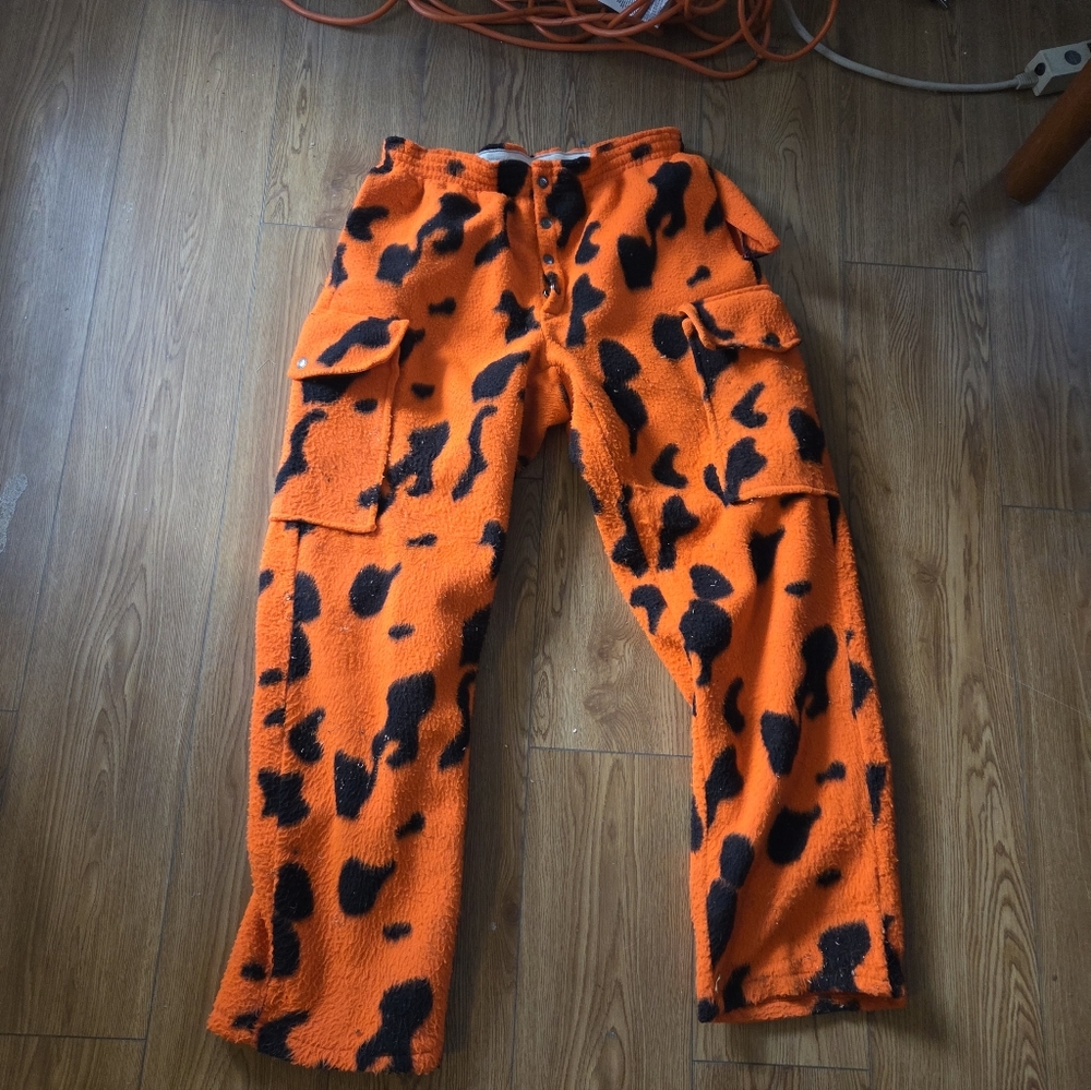 Vintage mens hunting pants fleece blaze camo orange black thermo king size large